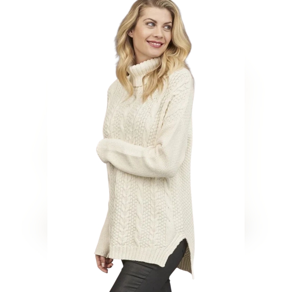 Parkhurst Emily Eco Cotton Turtleneck Cream Chunky Cable-Knit Sweater Womens XL - Picture 7 of 17